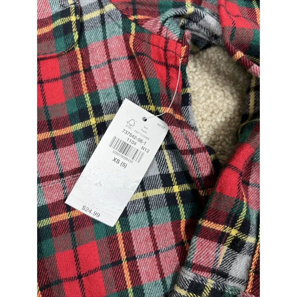 NWT Old Navy Red Tartan Boy's Girl’s Red and Green Flannel Shirt Size‎ XS (5)